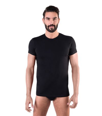 MAGLIA-INTIMA-UOMO-MEZZA-MANICA-GIROCOLLO-NERO-CARLO-RE