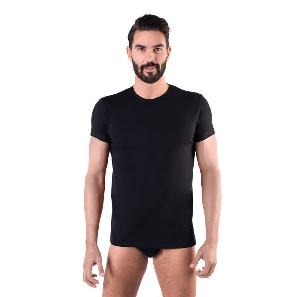 MAGLIA-INTIMA-UOMO-MEZZA-MANICA-GIROCOLLO-NERO-CARLO-RE