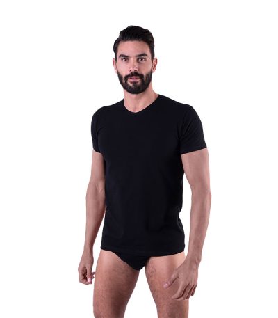 MAGLIA-INTIMA-UOMO-MEZZA-MANICA-SCOLLO-V-NERO-CARLO-RE