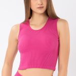 KEOS Maglia Donna Aderente Cropped Senza Maniche Collo Rotondo a Coste - immagine 2