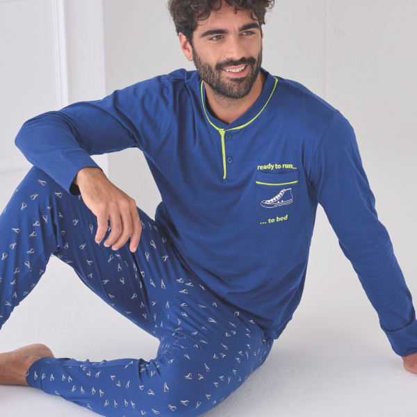 Pigiama da uomo in jersey con scritta