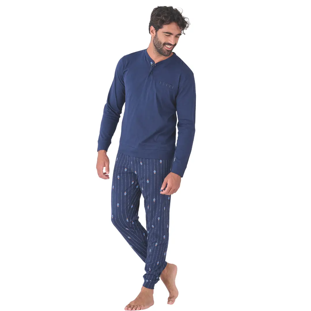 OU61300000GTI Pigiama Uomo in Jersey 100% Cotone con Maglia Serafino - immagine 1