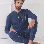 Pigiama Uomo in Jersey 100% Cotone con Dettagli a Contrasto