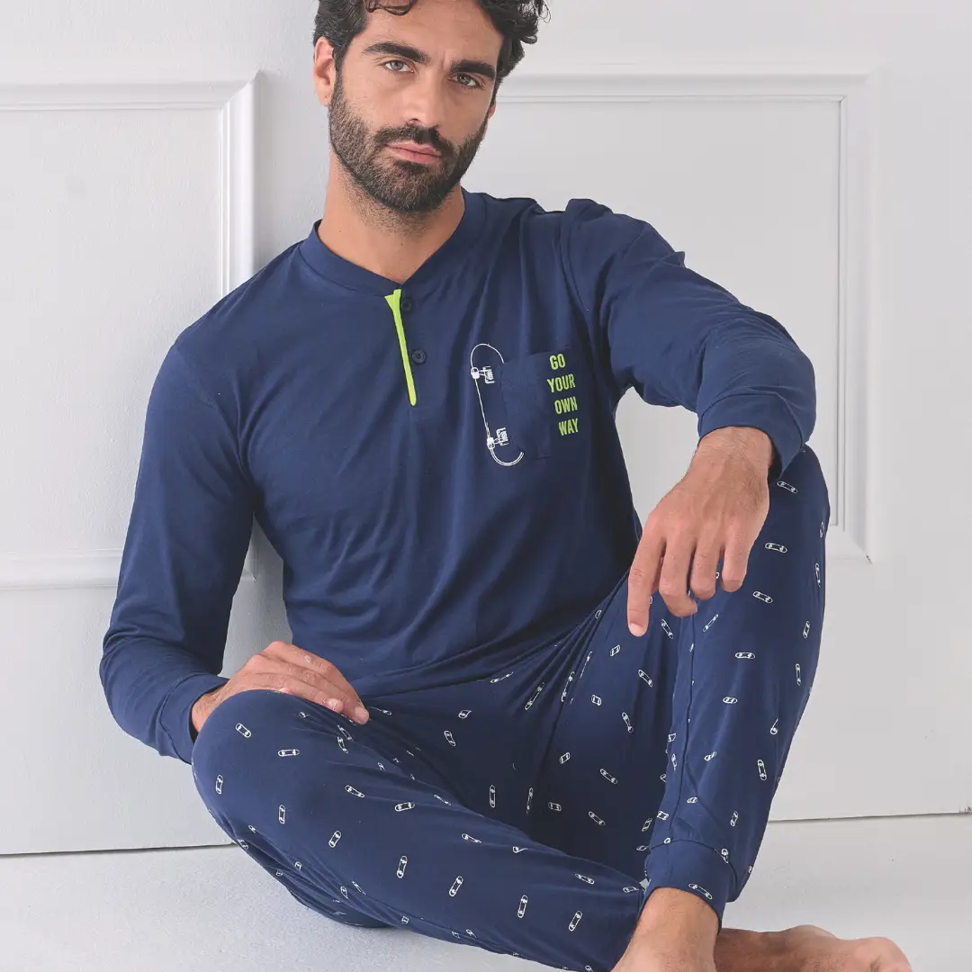 OU61500000GTI Pigiama Uomo in Jersey 100% Cotone con Dettagli a Contrasto - immagine 1