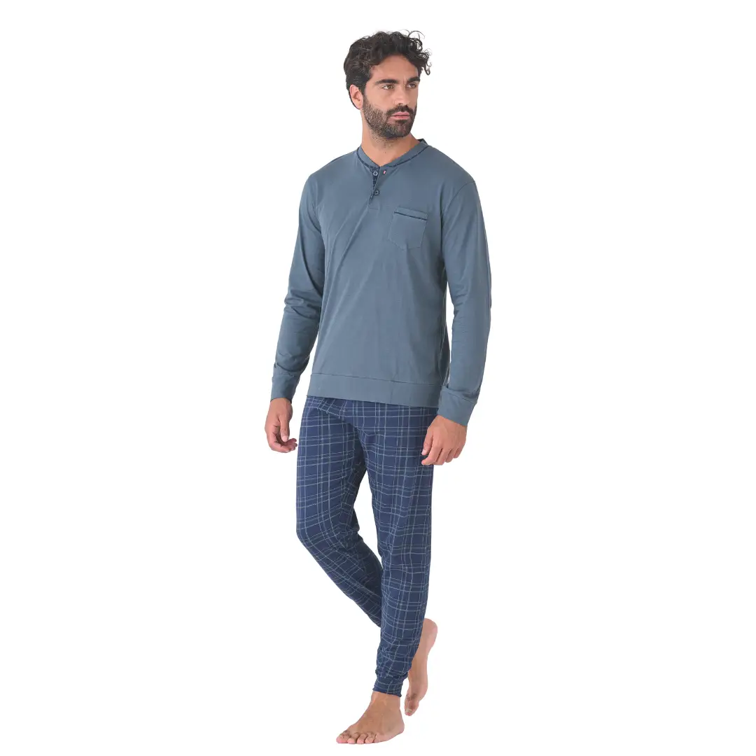 OU61600000GTI Pigiama Uomo Jersey 100% Manica Lunga Tinta Unita - immagine 1