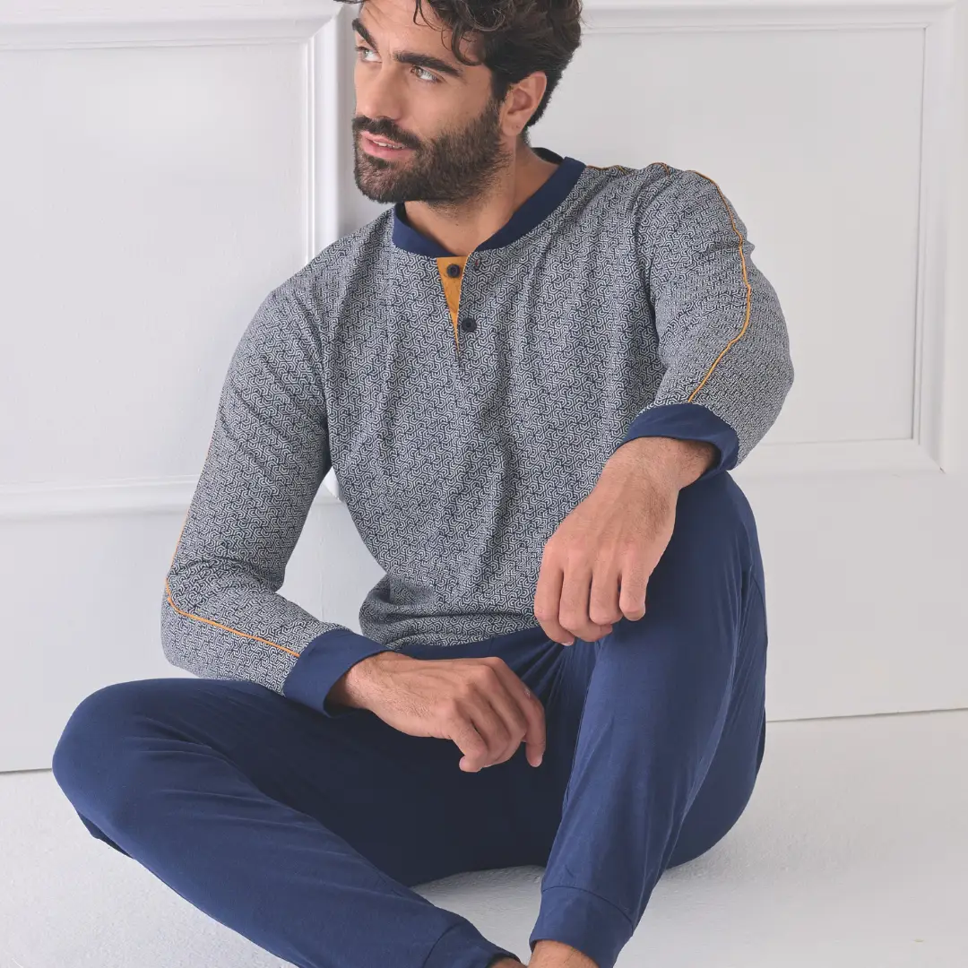 OU61700000GTI Pigiama Uomo Jersey 100% Manica Lunga Fantasia - immagine 1