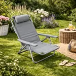 Sedia sdraio 5 posizioni con seduta in tessuto Oxford colore grigio