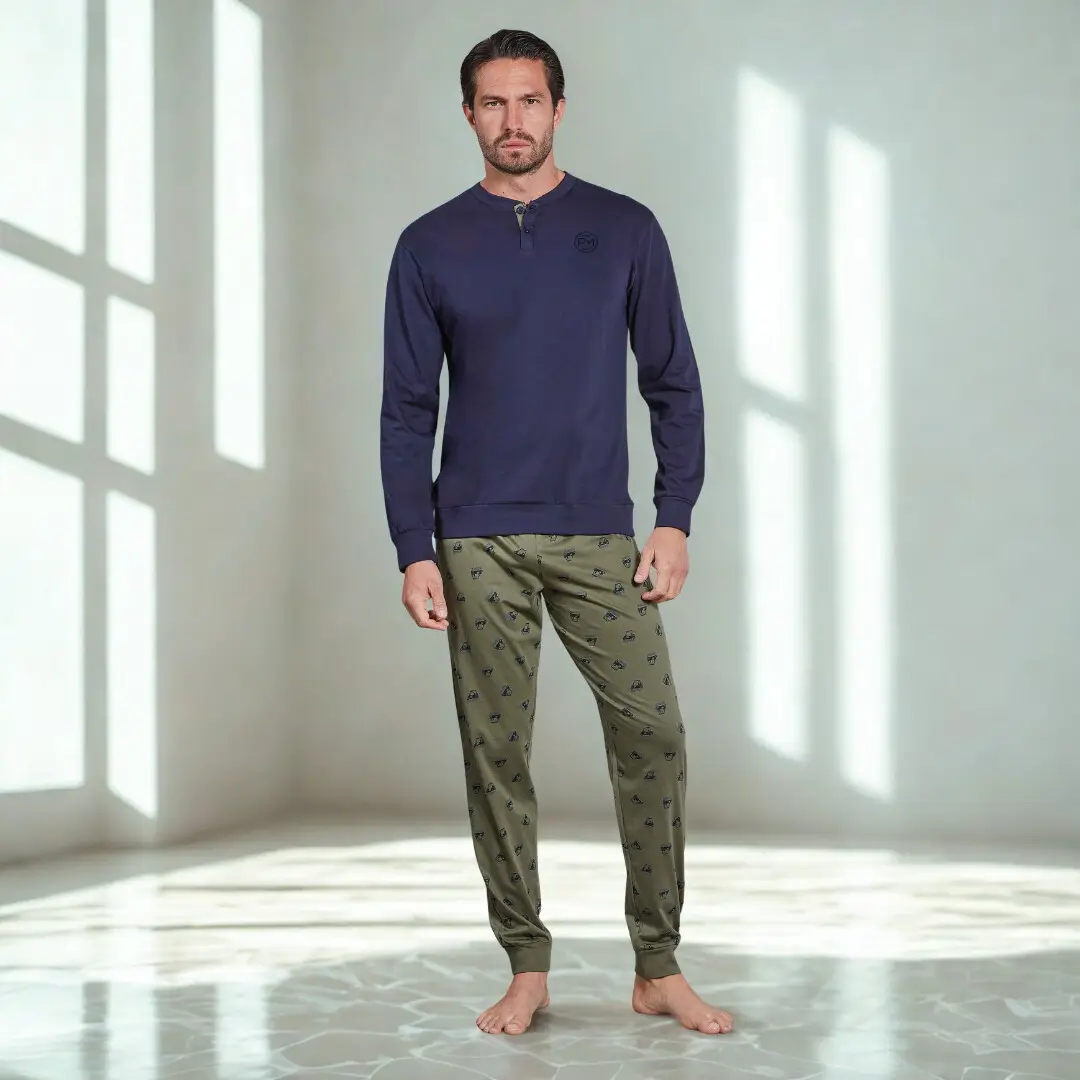 5444500000NEW_vr Pigiama uomo 100% cotone con pantalone fantasia tema urban - immagine 1