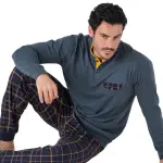 Pigiama Uomo Navigare in 100% Cotone con Maglia a Manica Lunga e Pantalone Lungo