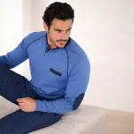 Pigiama Uomo Navigare in 100% Cotone Manica Lunga con Scollo Serafino