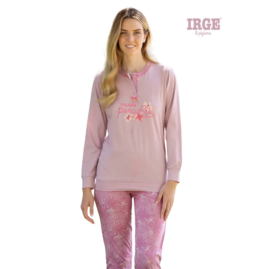 MIL2610000ALP (2) Pigiama Donna in Cotone con Maglia a Manica Lunga Scollo Serafino - immagine 1