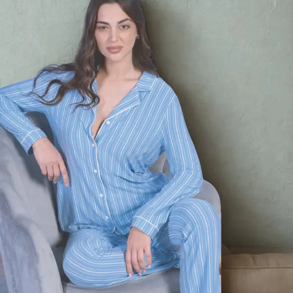 Pigiama donna a righe maniche lunghe