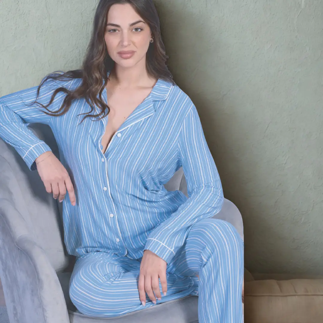 ODLE270000GTI Pigiama donna a righe maniche lunghe - immagine 1