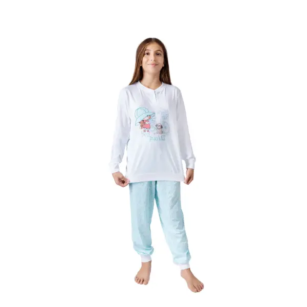 Pigiama ragazza in 100% cotone con maglia a manica lunga