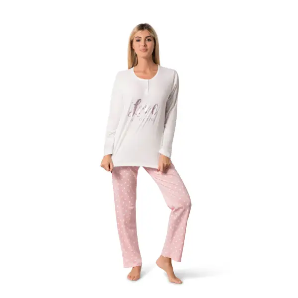 Pigiama Donna in 100% Jersey di Cotone Pantaloni a Pois