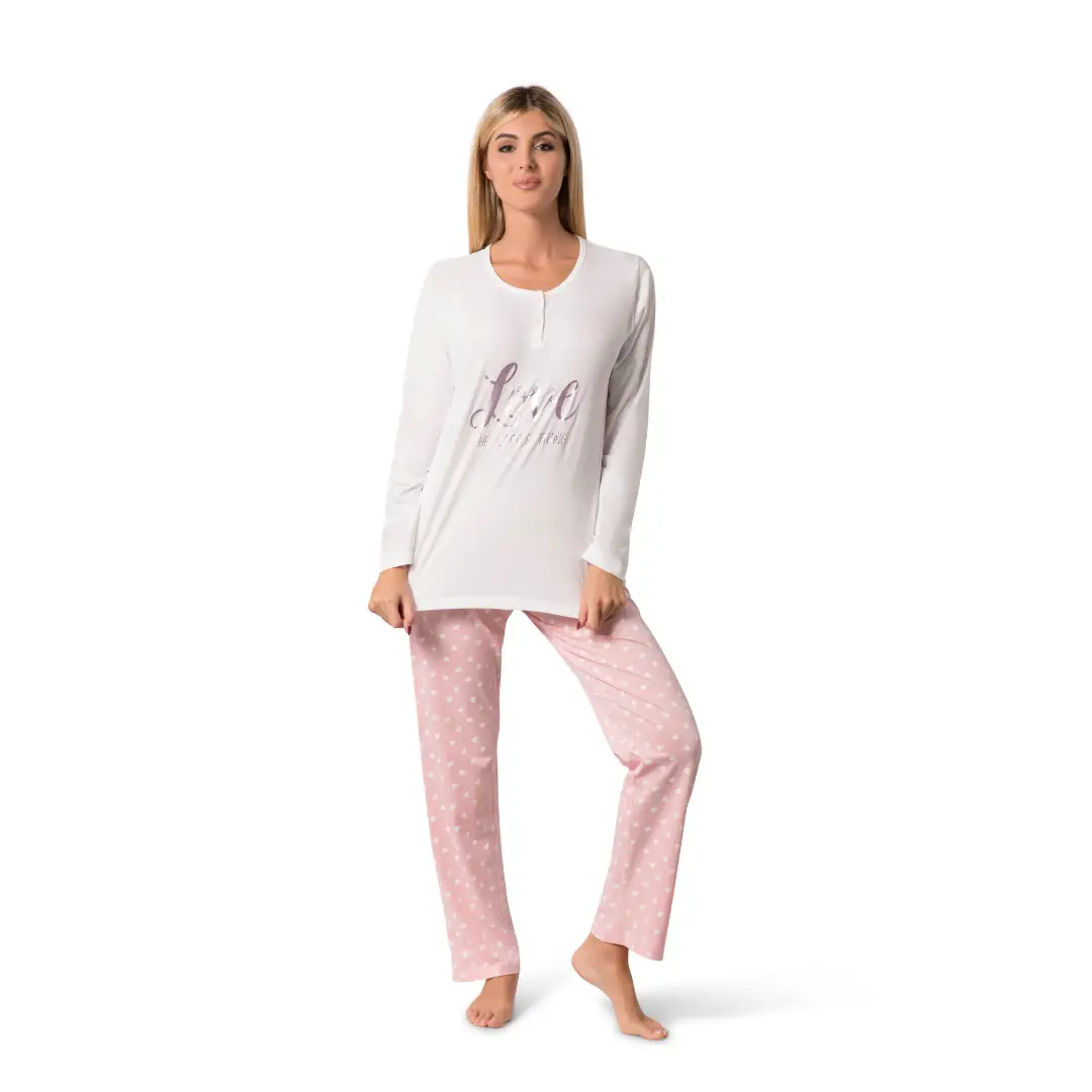 WS26001000TEX_RS Pigiama Donna in 100% Jersey di Cotone Pantaloni a Pois - immagine 1