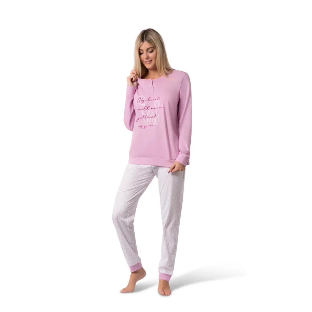 WS26008000TEX_rs Pigiama Donna Lungo con Maglia a Manica Lunga e Pantalone con Polsino - immagine 1