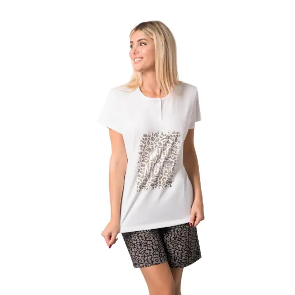 Pigiama Donna Corto Serafino in 100% Jersey di Cotone Fantasia Animalier