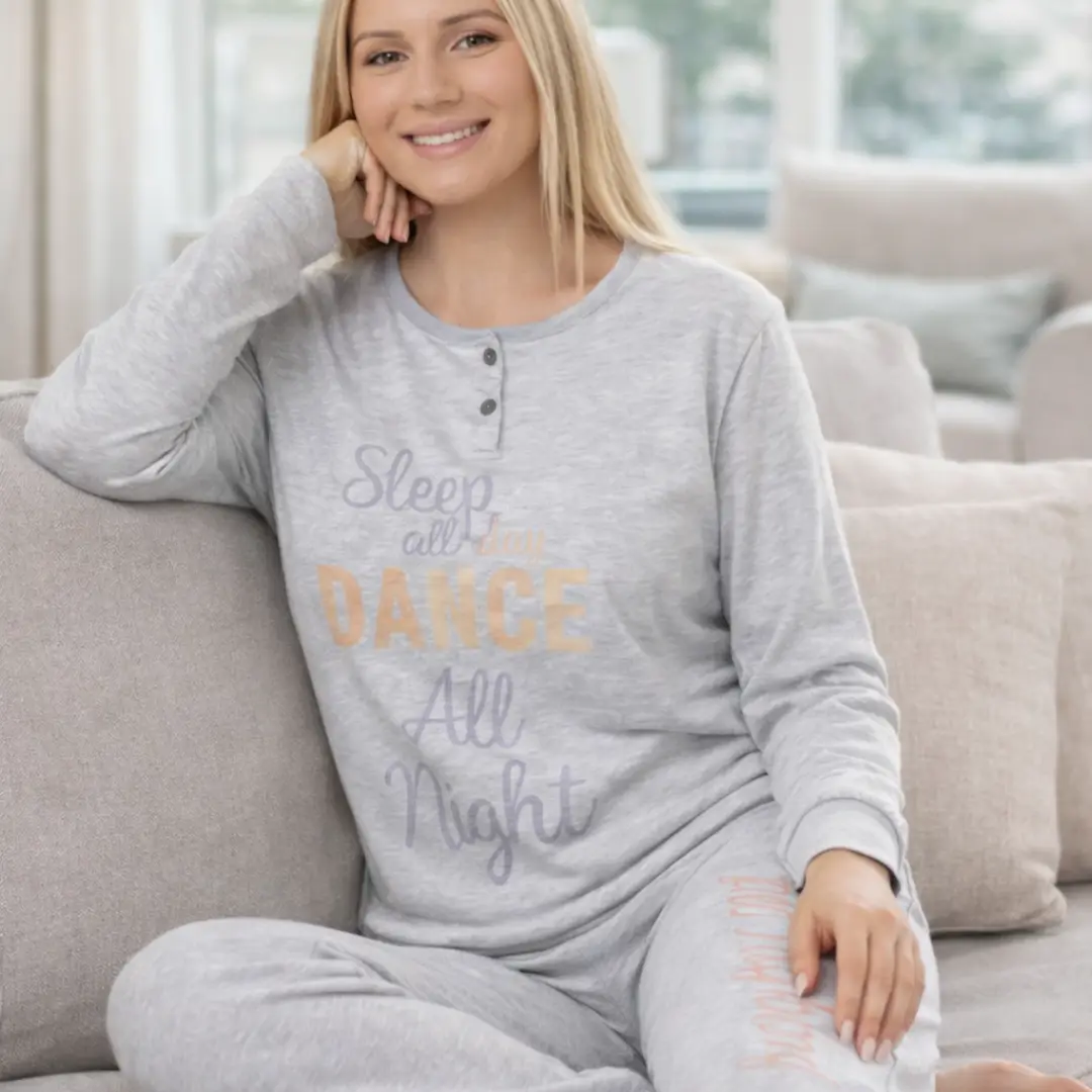 WS26011_gr (2) Pigiama da Donna a Manica Lunga In Cotone Jersey Con Scritte - immagine 1