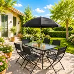 Set da Giardino con Tavolo 6 Sedie e Ombrellone