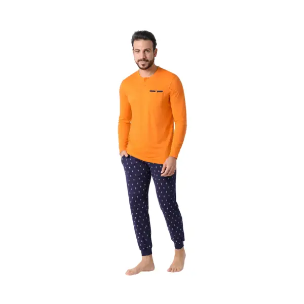Pigiama Uomo con Maglia Serafino e Pantalone Lungo Fantasia