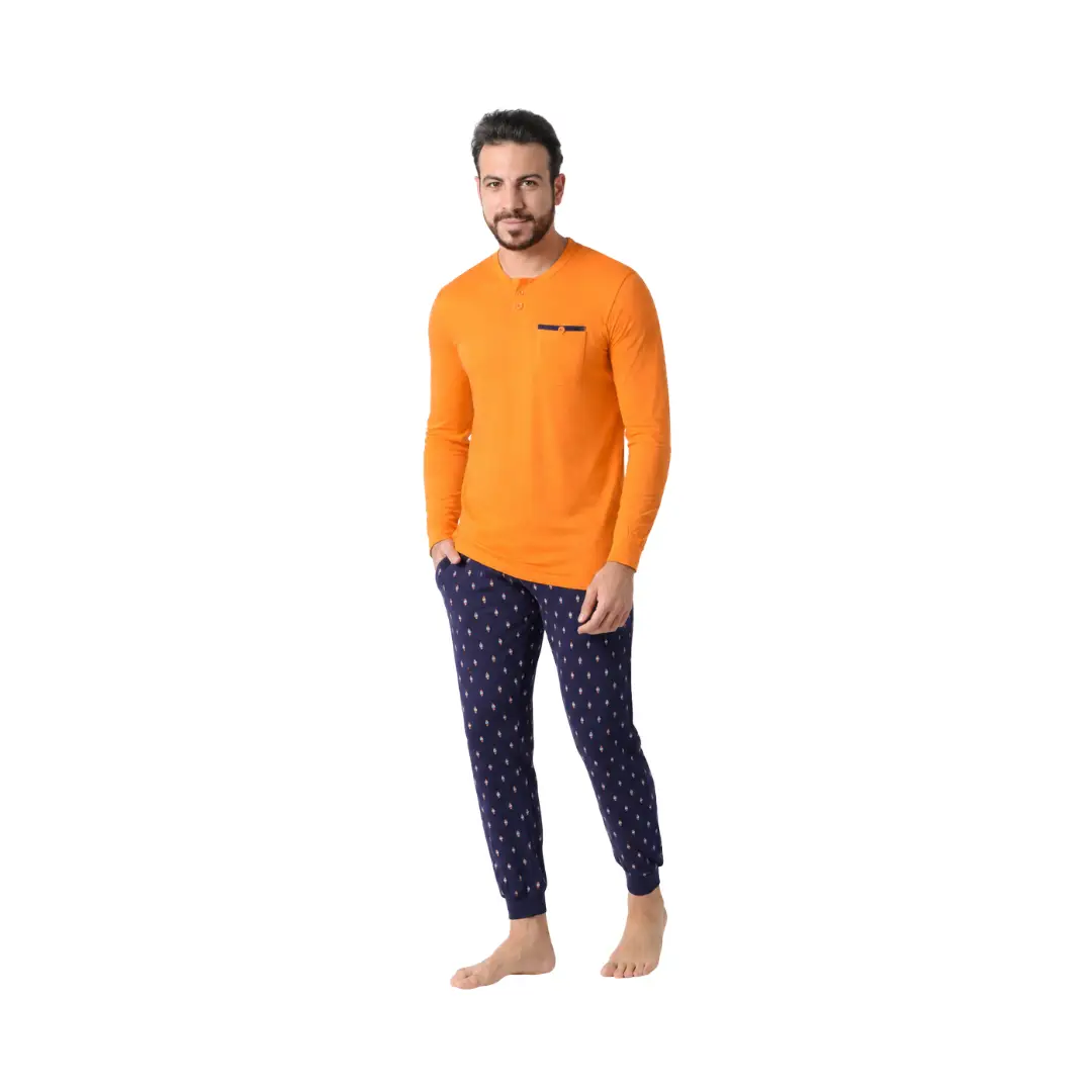 MS25005000SMF Pigiama Uomo con Maglia Serafino e Pantalone Lungo Fantasia - immagine 1
