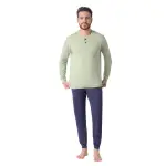 Pigiama Uomo in Cotone Pettinato con Maglia Serafino e Pantalone Lungo
