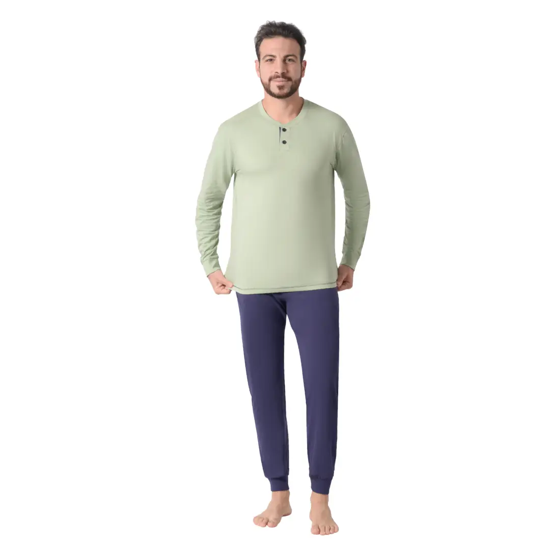 MS26026000TEX Pigiama Uomo in Cotone Pettinato con Maglia Serafino e Pantalone Lungo - immagine 1