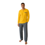 Pigiama Uomo Lungo con Maglia Serafino e Pantalone a Quadri - immagine 2