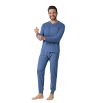 Pigiama Uomo in Cotone Pettinato con Maglia Serafino e Pantalone Lungo Fantasia