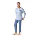 Pigiama Uomo Lungo con Maglia Serafino e Pantalone con Polsini - immagine 2