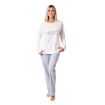 Pigiama Donna in 100% Cotone Pettinato con Maglia Serafino e Pantalone Lungo Fantasia