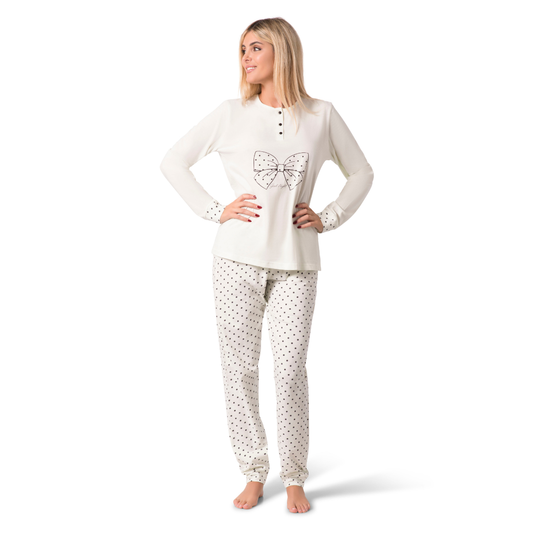 WS26015000TEX Pigiama Donna Lungo con Maglia Serafino e Pantalone Fantasia a Pois - immagine 1