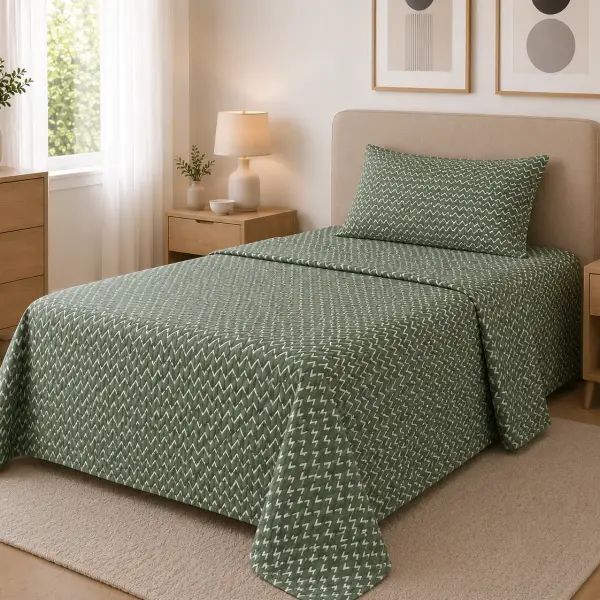 Completo Lenzuola Una Piazza e Mezza in 100% Cotone con Fantasia Geometrica