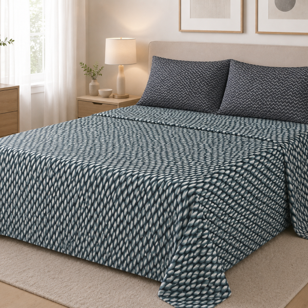 Completo Lenzuola Due Piazze in 100% Cotone con Fantasia Geometrica