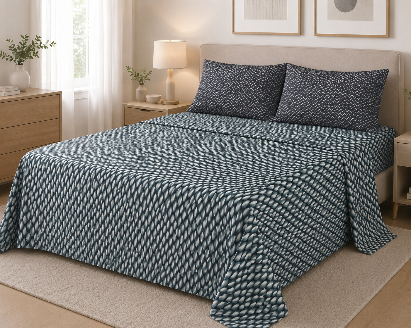 CLGEO2P_BL Completo Lenzuola Due Piazze in 100% Cotone con Fantasia Geometrica - immagine 1
