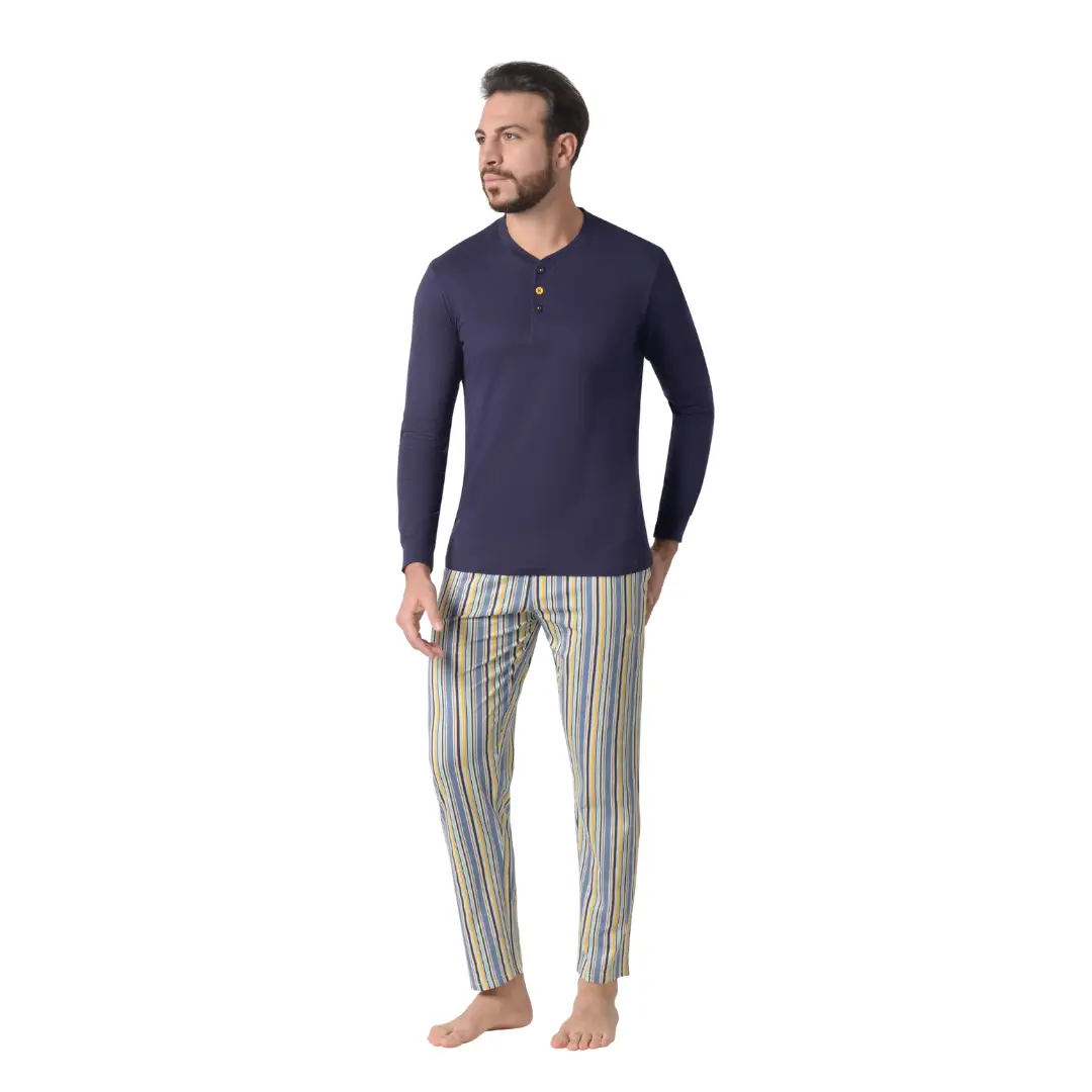 MS26007000SMF_ Pigiama Uomo in 100% Cotone con Maglia e Pantalone a Righe - immagine 1