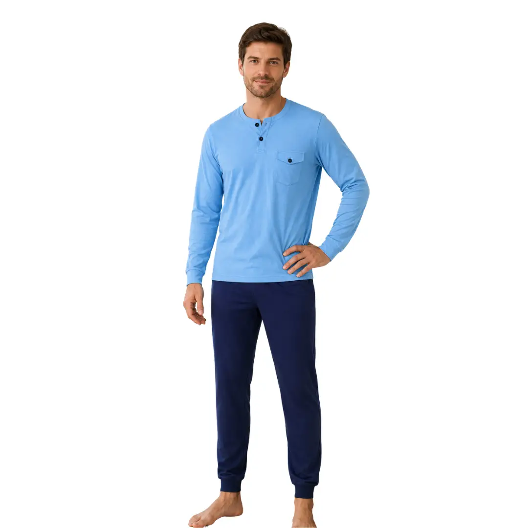 MS26011000SMF_bl Pigiama Uomo in 100% Cotone con Maglia Serafino - immagine 1