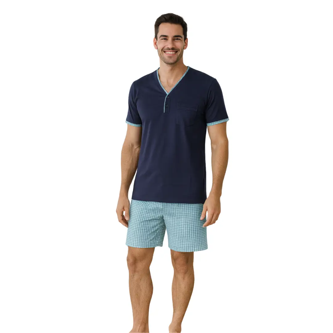 MS80006000SMF_AQ Pigiama Uomo Estivo 100% Cotone Jersey - immagine 1