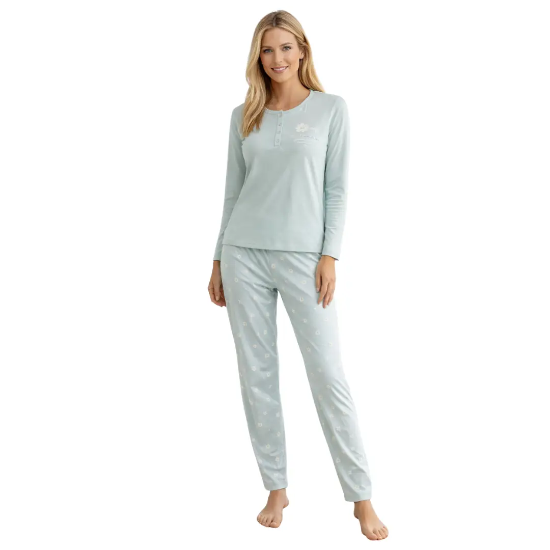 WS26100000SWE_BL Pigiama donna lungo serafino - immagine 1