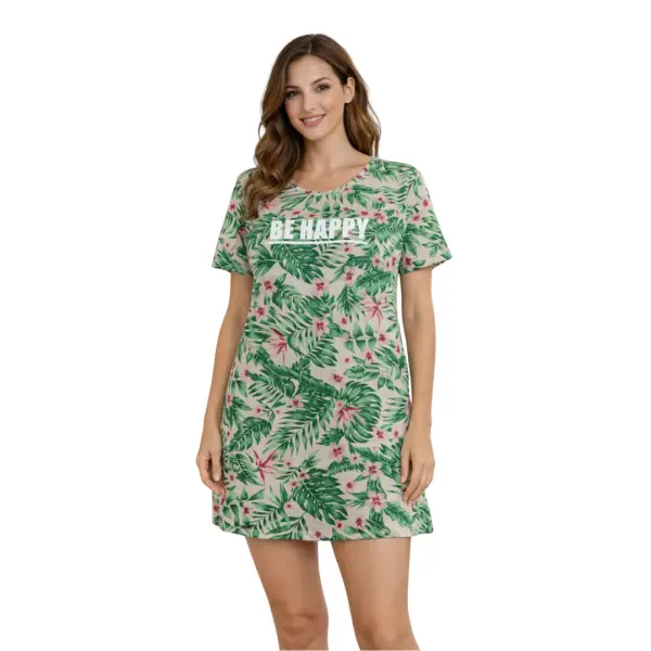 Camicia Da Notte Donna A Manica Corta Fantasia Tropicale