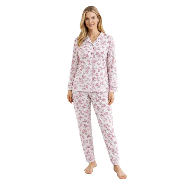 Pigiama Donna Lungo con Camicia Aperta e Fantasia Floreale