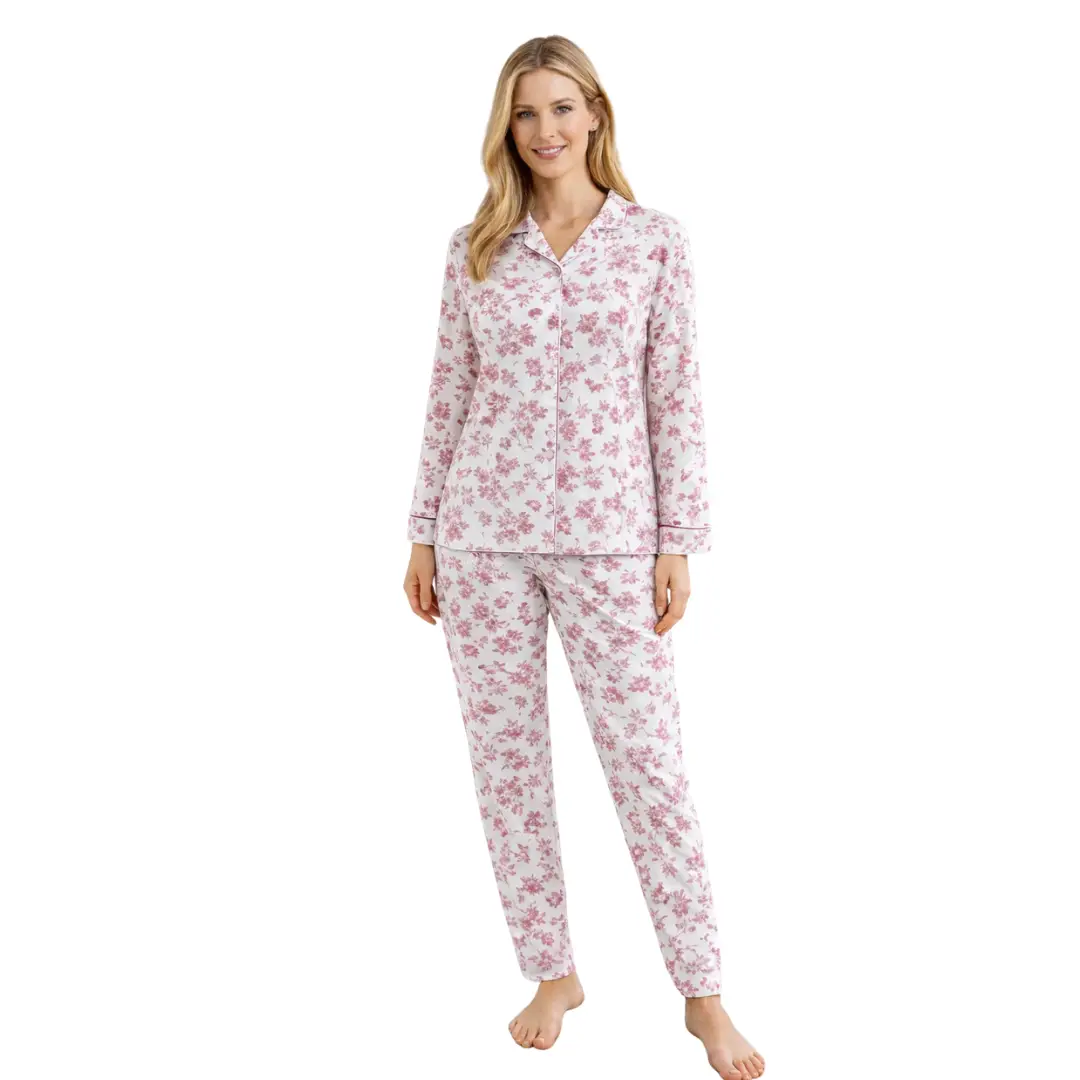 WS26300000SWE_RS Pigiama Donna Lungo con Camicia Aperta e Fantasia Floreale - immagine 1